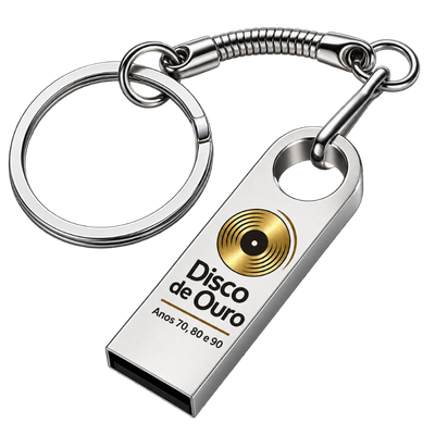 Pen Drive Disco de Ouro com flashbacks dos anos 70, 80 e 90